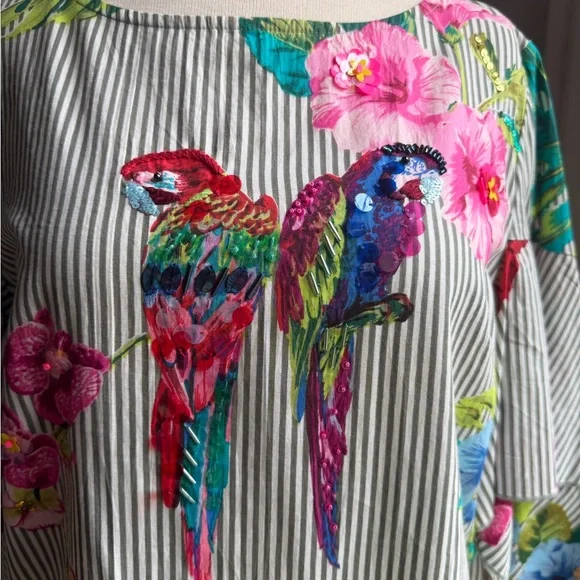 Derhy Floral Striped Dress with Ruffle Sleeves - Picture 2 of 7